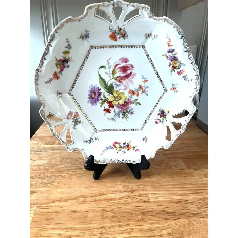 Beyer & Block Antique Dresden Reticulated Porcelain Plate With Floral Design